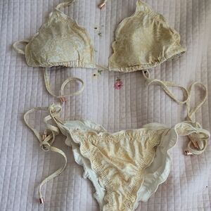 Eberjey Pale Yellow Paisley Triangle Bikini Set